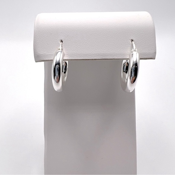 .925 Sterling Silver 4mm x 20mm  Round Tube Hoop Earrings - Picture 8 of 15